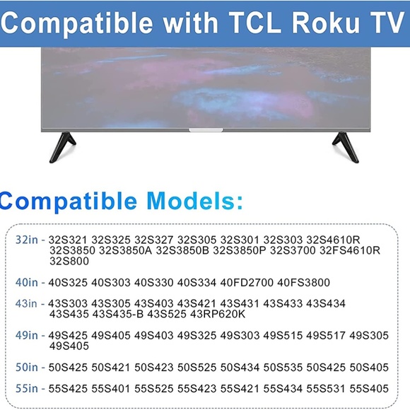 TV Base Stand for TCL Smart TV, TV Stand Legs for 32 40 43 49 50 65 75 85 Inch - Picture 3 of 7